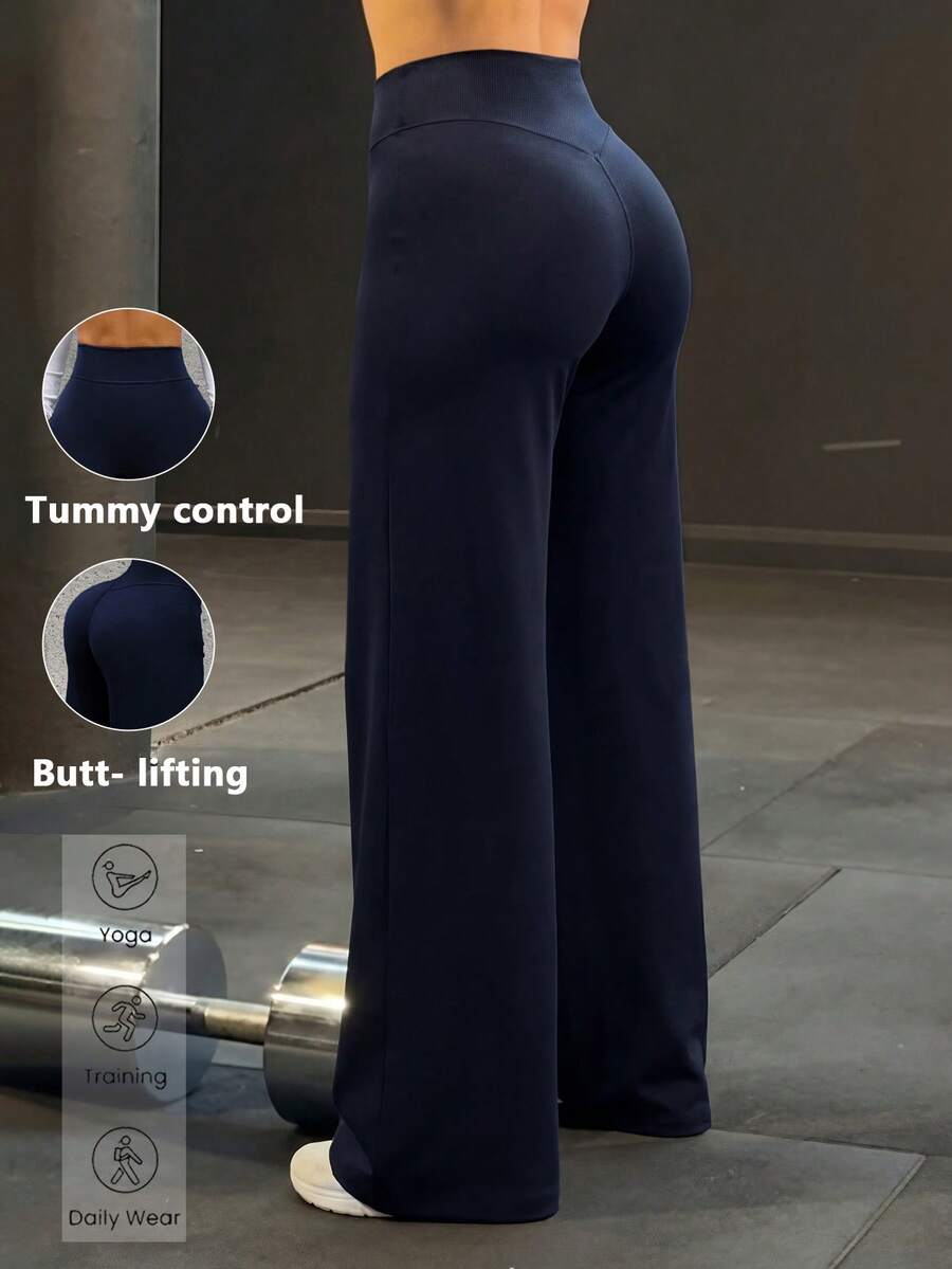 Aoqta Women's Solid Color Loose Straight Leg Pants, Suitable For Gym, Workout, Running, Fitness, Yoga In Spring & Summer - Navy Blue - View 1