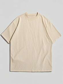 FRACTYR 男士夏季休闲街头时尚宽松方格图案红色玫瑰双面印花圆领短袖T恤 - 杏色 - 查看 5