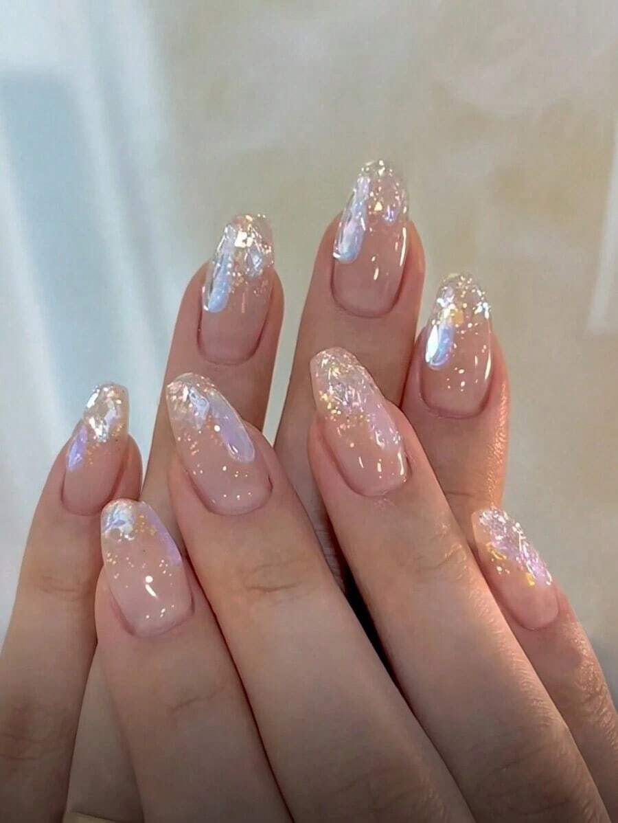 24pcs Ballet Dancer Shaped Shiny Rhinestone Nail Stickers, French Nude Color, Instantly Upgrade Your Nail Art. This Nail Sticker Set Includes 1pc Jelly Gel And 1pc Non-Slip Sticker, Designed In Korean/Japanese Style, Suitable For Parties, Dancing, And Daily Wear. Essential Nail Art Supplies. Nails - 多色 2 - 查看 1