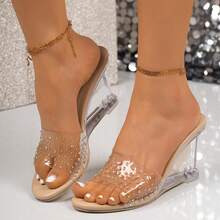 Giày sandal đế xuồng trong suốt thời trang, sandal cao gót tối giản, thanh lịch, gợi cảm, dễ mang, phù hợp cho nữ. - Màu be - Xem 3