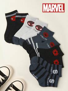 Marvel 1/5/10 Pairs Kids Cute Superhero Series Socks, Boys' Mid-Calf Socks, Korean Cartoon, Autumn/Winter, Girls' Socks, Children & Superhero Character Socks - Multicolor - View 12
