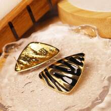 JOJELOO Black & Gold Zebra Stripe Retro Earrings, Fashionable Versatile Metal Drop Oil Earrings, Silver Needle High-End Triangle Earrings - Multicolor - View 7