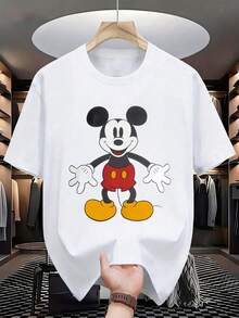 Disney Classic  Image Men's Casual T-Shirt Basic Cartoon Print White Short Sleeve Daily All-Match Loose Crew Neck Top - 白色 - 查看 1