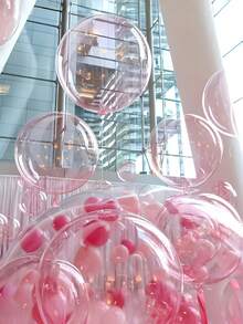 5pcs 18-Inch Pink Bubble Balloons Aluminum Foil Balloon Set, Includes Fishing Line And Balloon Arch Components, Suitable For Camping Party Decor, Wedding Birthday Party Decorations, Home Decor - Pink - View 2