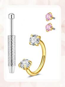 马蹄形鼻环（含可替换锆石）、内螺纹心形星形鼻环、不锈钢唇环、眉环、耳廓环、耳钉等穿刺饰品 - 彩色 - 查看 15