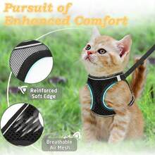 Black Cat Harness And Leash Set, Soft Adjustable Cat Backpack Carrier, Easy Control Breathable Reflective Striped Jacket For Walking - Blue - View 2