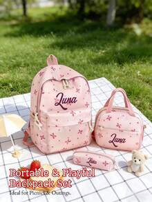Set de 3 piezas Mochila personalizada para niños, regalo personalizado de vuelta al colegio, incluye bolsa de almuerzo y estuche para lápices, diseño lindo de lazo/trébol, mochila impermeable para niñas, regalo de vuelta al colegio/cumpleaños. Mochila escolar para niñas de gran capacidad con bolsa de almuerzo, bolsillos y estuche para lápices, mochila escolar con estampado degradado. Cabe laptop de 15.6 pulgadas, bolsillos multifuncionales. Adecuado para viajes al aire libre, vuelta al colegio, actividades al aire libre y uso diario. - Multicolor - Ver 5
