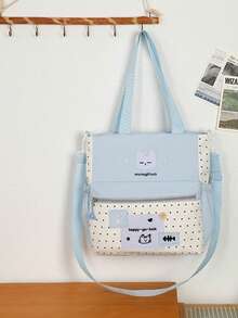 Minimalist Polka Dot Single Shoulder Bag, Fashionable Casual Messenger Bag, Large Capacity, School/College Style - Baby Blue - View 2