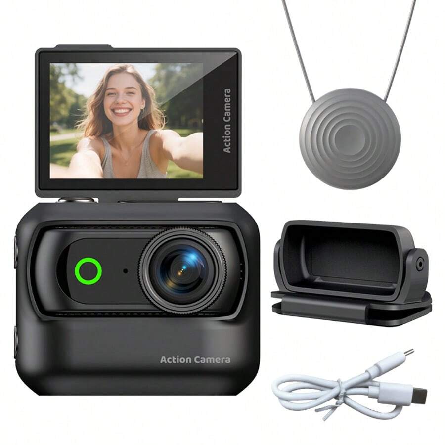 Cámara de acción 1080P HD con lente magnética desmontable, pantalla reversible de 2.0 pulgadas, transferencia de fotos por WiFi y batería de 800mAh - Ver 1