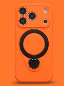 Luxury Liquid Silicone Camera Protection 360 Rotation Ring Holder Matte Magnetic Phone Case Compatible With IPhone 17 Pro Max 17 Pro 17 Air 17 16 Pro Max 16 Pro 16 Full Coverage Wireless Charge Soft Back Cover Anti-Drop - Orange - View 2