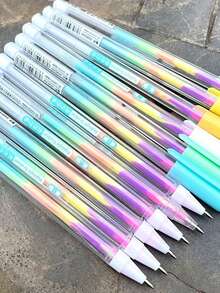 Random 6pcs/12pcs Vibrant Pastel Pens In Rainbow Gradient With 6 Colors, Fluorescent Black Card Pens For Greeting Cards - Multicolor - View 5