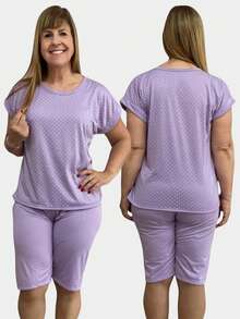 Kit 2 Pijama Pescador Conjunto Feminino de Dormir  Manga Curta Malha até o Joelho Capri Linha Noite - Estampas Variadas - Visão 3