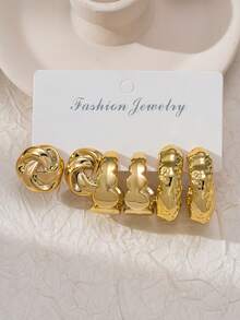 新款创意个性化水滴耳环，欧美风C形几何编织金四叶花CCB耳环套装，女士款 - 金色 - 查看 3