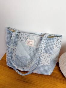 1个印花拼接女士优雅休闲手提包，多功能大容量单肩包，适合旅行、度假、收纳化妆品、洗漱用品，可装手机、钱包、卫生巾、钥匙、笔记本电脑、耳机、充电器、口红、香水、护肤品等——绝佳礼品之选 - 彩色 - 查看 13