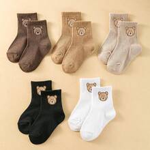 5双装婴儿幼儿可爱小熊船袜 - 柔软中性短袜，透气卡通动物袜套装，适合婴幼儿、儿童、男孩、女孩 - 棕色 - 查看 7