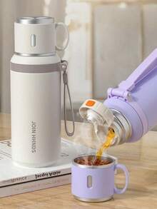 600毫升/304不锈钢真空保温水瓶，配有二合一瓶盖/饮水杯和绳索提手，可清洗，适用于冷热饮，非常适合露营、用餐和办公使用，是情人节和生日的理想礼物。 - 彩色 - 查看 11