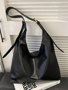 Bolso de hombro de mujer de gran capacidad y unicolor vintage, bolso cruzado multifuncional, bolso de mano, bolso cruzado de gran capacidad, bolso de trabajo casual (el color y la imagen pue - Negro - Ver 8