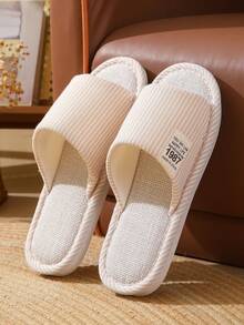 Zapatillas de lino a rayas unisex para la playa, transpirables y antideslizantes para uso en interiores, adecuadas para todas las estaciones, primavera - Beis - Ver 12