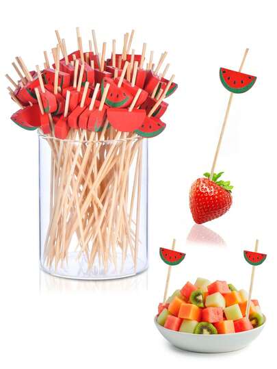 100支装/50支装/20支装红色水果串，4.7英寸西瓜主题生日派对串，非常适合家庭婚礼、生日派对、夏威夷泳池派对以及用作食物和水果装饰。