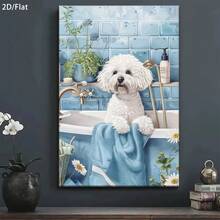1幅可爱的柯基犬浴缸帆布艺术印刷海报，现代墙面艺术装饰画，现代宠物主题可爱毛茸茸小狗装饰，适合装饰客厅、餐厅、浴室、厨房、办公室、卧室、墙面、家居、房间，也是送给朋友的完美礼物。 - 彩色 - 查看 2