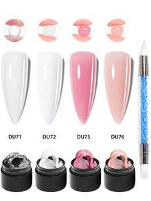 Mtssii 3PCS/Set Clear Non Stick Hand Extension Gel Nail Polish Set With Silicone Pen For 3D Shaping Nail Art Solid Milky White Jelly Nude Pink Hard Gel For Fake Nail Carving Flower Nail Art Acrylic Solid Builder Gel Easy To Operate Manicure For Home - 彩色 - 查看 9