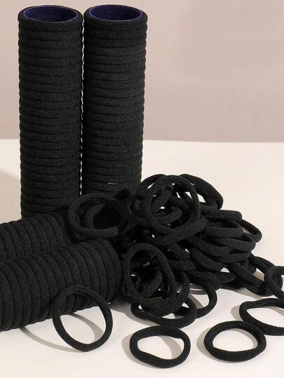 100条装女孩发带，黑色纯色弹力发带，日常佩戴，简约耐用，加厚马尾发带，简约优雅风格，高弹力无缝发饰