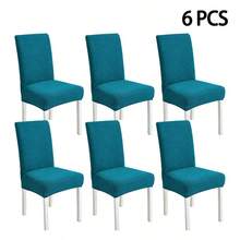 6pcs Plush Jacquard Chair Covers, High Elasticity, Easy Installation, Home Dining Chair Slipcovers, Multi-Color Options, Pet-Proof, Suitable For Various Occasions - Bluestone - View 11