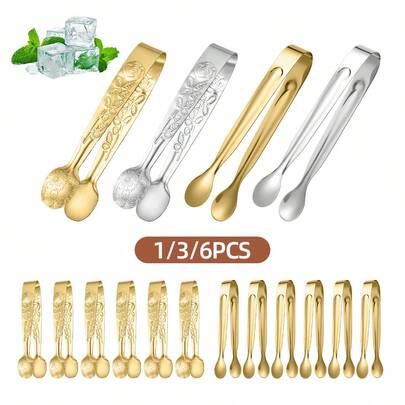 1/3/6件套可重复使用不锈钢冰钳、甜点钳、糖钳，多功能餐饮套装 - 小巧耐用 - 适用于甜点、小吃、沙拉、开胃菜、冰块、厨房服务、鸡尾酒、下午茶、礼品、厨房工具、节日礼品，尺寸为11厘米（4.33英寸）*2厘米（0.79英寸），适用于婚礼、结婚纪念日、音乐节、母亲节礼物、派对回礼、乔迁派对、节日派对