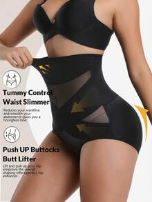 1pc High Waist Shaping Panties, Women Tummy Control Shapewear Waist Cincher Bodysuit Shorts - Black - View 2