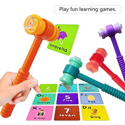 hoojojo Suction Cup Hammer Educational Supplies, Double-Sided Adhesive Laminated Cards, Word Learning Hammer Game, Non-Slip Handle, Suitable For Classroom Interactive Games And Home Education