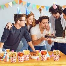Honeydak - Juego de 100 tazas desechables de fresa y papas fritas de 14 onzas para embutidos para llevar con papel de fresa para verano boda cumpleaños fiesta decoración de comida para llevar - Rosa - Ver 6