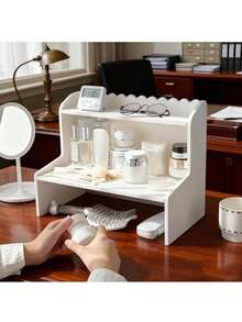 1pc Multi-Layer Desktop Storage Rack, Makeup Organizer, Large Capacity Dual-Tier Shelf, Perfume Holder, Cosmetic Storage Rack, Room Decor - White - View 8