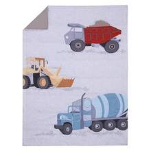 Everything Trucks - Juego de Cama de 4 Piezas para niños pequeños Color Gris Rojo Azul y Amarillo edredón sábana Bajera sábana encimera Plana y Funda de Almohada Reversible - Camiones  Gris Rojo Azul - Ver 2