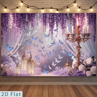 2D Flat Party Banner, 1 Polyester Background Screen, Flower Decoration, Suitable For Wedding Backgrounds, Rooms, Gardens, Homes, Clubs, Farms, No Need For Electricity, Easy To Hang, 2D Flat Design