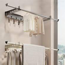 Space-Saving Wall Mounted Clothes Drying Rack, Expandable & Collapsible Laundry Airer With 7 Hooks, Adjustable 103.2-151.2 Cm, Sturdy Design For Indoor/Outdoor, 30kg Capacity - A - View 3