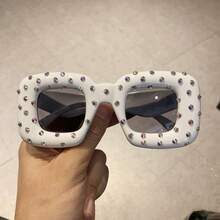 Women's Fashion Glasses - UV Protection With Blue Diamond Decoration, Exclusive Large Square Frame Design For Parties, Suitable For Everyday And Special Occasions - Fashion Accessory, Fun Design, Durable, Designer Style, A Must-Have For  Enthusiasts. - 黑色 - 查看 4