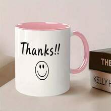 极简微笑感恩陶瓷马克杯，手写趣味文字，居家早餐杯，办公室咖啡杯 - 彩色 - 查看 5
