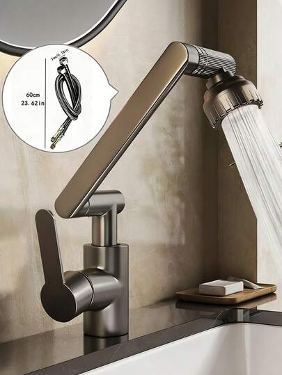 Grifo giratorio a 1080°, grifo de fregadero de cocina multifunción con manguera de suministro de agua, grifo de lavabo de baño de un solo orificio para agua fría y caliente, diseño de aireador a prueba de salpicaduras, fácil instalación, adecuado para fregadero de baño y cocina, accesorios de cocina y baño de grado comercial, grifo de cocina para caravana