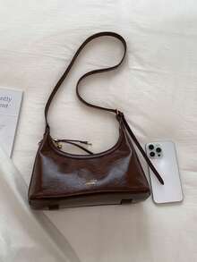 2026 早春新款复古棕色纹理腋下包，女士小众设计多功能单肩包，通勤手提包 - 咖啡 - 查看 7