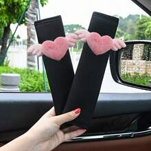2pcs Heart-Shaped Wing Seatbelt Covers, Cute Car Seat Belt Protectors - Ice Silk - View 8