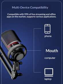 动圈麦克风套装，带降噪功能，播客麦克风，带可调节支架，独立音量控制，游戏麦克风，带静音、增益旋钮、音量控制和悬臂支架，适用于直播、游戏、配音，黑色 - 白色 - 查看 5