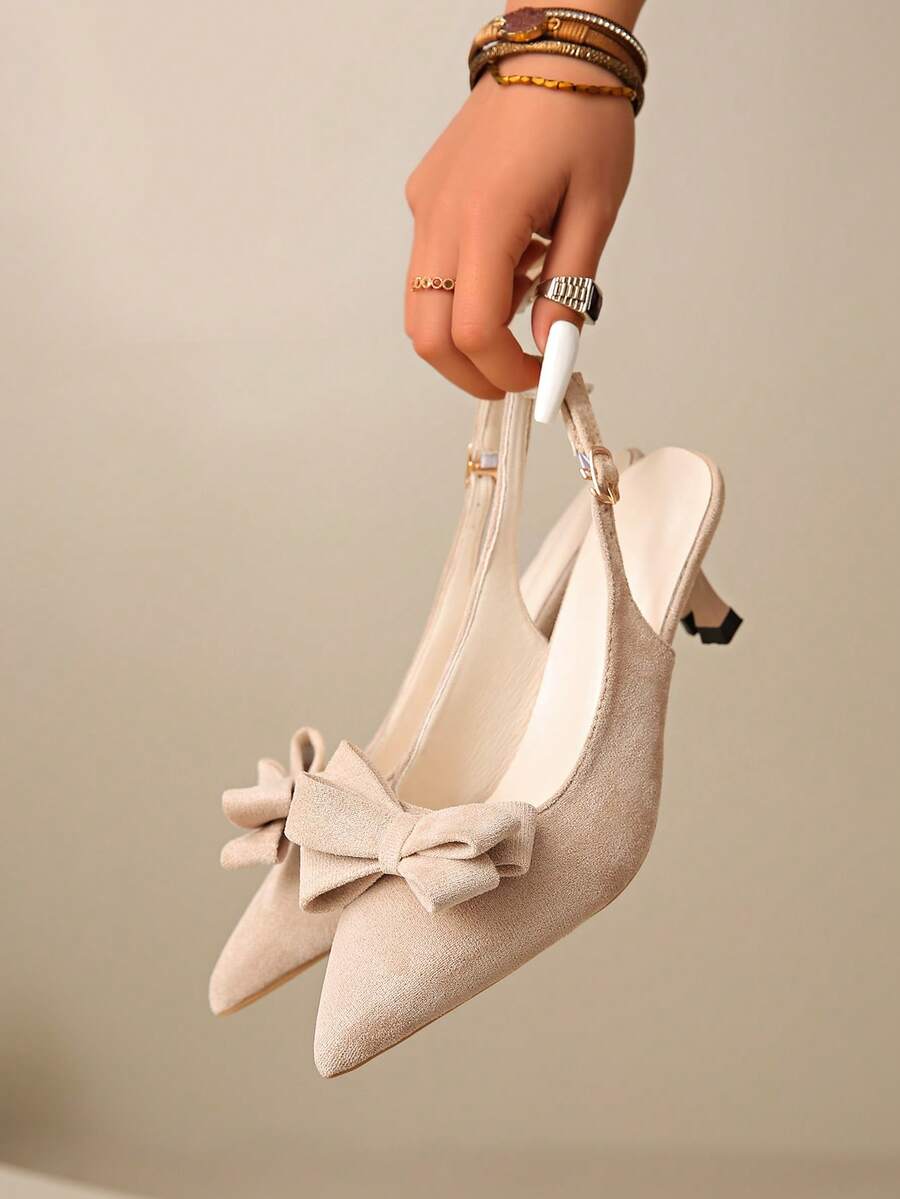 French Classic National Style Elegant ElegantStrap Sandals, Bowknot Fashionable Spring/Summer Sandals, New Arrival Stylish Pointed Toe High Heel Shoes, Bowknot Commuting Gentle Sandals, New Summer Versatile Sandals Matching Dresses