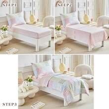 Joyreap - Juego de ropa de cama de algodón de 4 piezas para niños diseño de cuadros de cuadros juego de edredón para niñas incluye edredón acolchado sábana bajera sábana superior y funda de - Cuadros - Ver 6