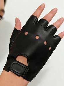 1 Pair Men's Street Dance Half Finger Leather Gloves, Suitable For Nightclub Pole Dancing, Dance Performances - Black - View 7