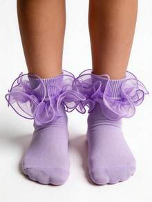 2 Pairs Princess Style Frill Trim Socks For Baby Girls/Toddlers/Kids - Multicolor - View 1