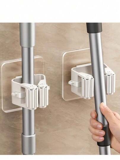 خطاف حامل المكنسة المثبت على الحائط بدون ثقب، قوي الامتصاص، مثالي للمطبخ والحمام والشرفة والفناء، لتخزين المكانس والأواني والمظلات