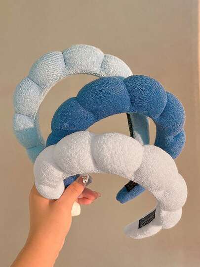 3 piezas Diademas de mujer de unicolor de alta calidad, suaves y gruesas en azul claro, blanco y azul marino, adecuadas para uso diario, casual, fiesta, trabajo, vacaciones, peinado, lavado de cara, maquillaje, combinación de atuendos, accesorios para el cabello, hogar, cuidado de la piel y talla grande