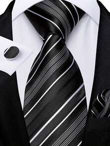Men Tie Sets Classic Fashion Necktie Set With Cufflink For Business Party - Black and White - View 1
