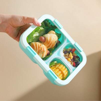 1pc Fashion 3-Compartment Sealed Lunch Box, Macaron Color Bento Box, Microwave , For Office & Student Use