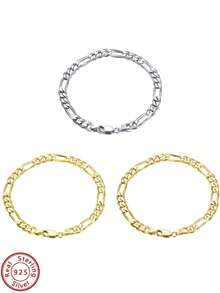 ORSA JEWELS 1 Piece 925 Sterling Silver 14k Gold, 18k Gold 5mm Figaro Chain Bracelet Basic Hand Chain Simple Jewelry For Women, Men Birthdays Celebration And Wedding Party Banquet Gift Low Allergy And Fade Resistant - Multicolor - View 6